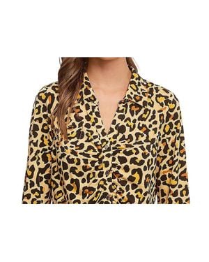SINGLE THREAD Ruched Front Shirt Animal Print - Black