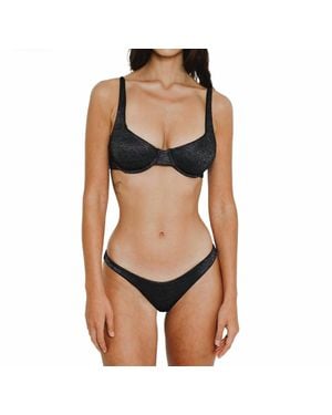 Gigizara Abalone Shimmer Plunge Bikini Top Underwire Support & Clasp - Black