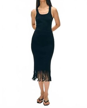 White + Warren Fringe Ribbed Skirt - Blue
