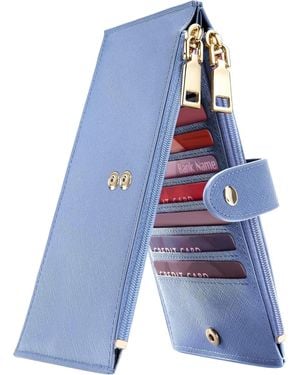 apoh Rfid Wallet Large Size Bifold Multi Card Wallet Case With Zipper Pocke Credit Card Holder For - Blue