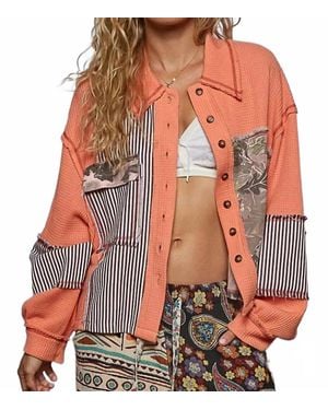Pol Balloon Sleeve Thermal Edge Detail Collar Jacket - Red