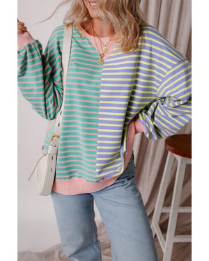 TRUEDAMES Colorblock Drop Shoulder Oversize Sweatshirt - Blue