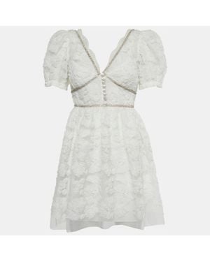 Self-Portrait Crystal Embellished Ribbon Lace Mini Dress - White