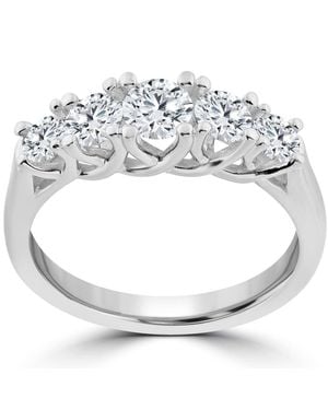Pompeii3 1 Ct 5-Stone Graduated Real Round Diamond Wedding Engagement Ring 14K Size Selectable - Metallic