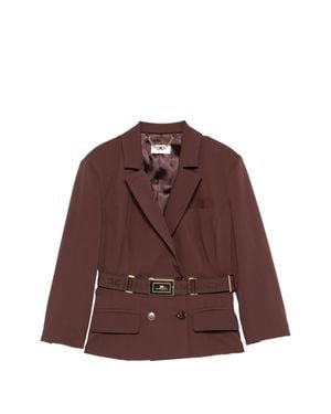 Elisabetta Franchi Double-Breasted Tailored Belted Jacket - Brown