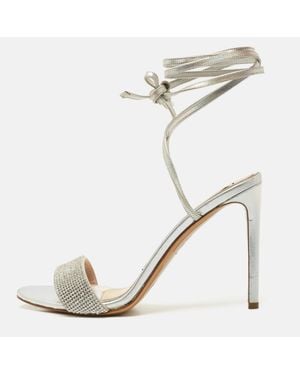 Alexandre Vauthier Leather Crystal Embellished Ankle Wrap Sandals - White