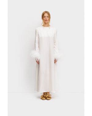 Sleeper Suzi Maxi Dress With Detachable Feathers - White