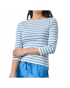 Lilla P Rib Quarter Sleeve Boatneck Tee - Blue