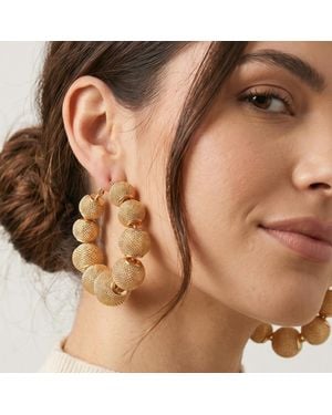 Fashnzfab Bold Textured Ball Beaded Hoop Earrings - Brown
