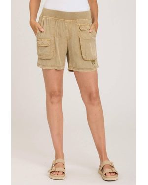 XCVI Distressed Pull-On Wash Shorts - Natural