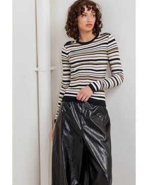 TRUEDAMES Sweet Stripe Muse Sweater Knit Top - Gray