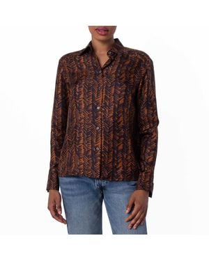 Bally Abstract Print Long-Sleeved Silk Shirt, Brand Size 40 Us Size 4 - Brown