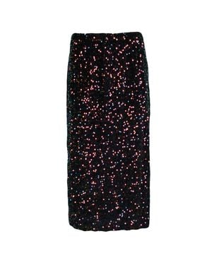 Emma Sequin Midi Skirt With Stretch Velvet Texture - Black