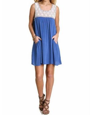 Umgee Sleeveless Dress With Lace Detail - Blue