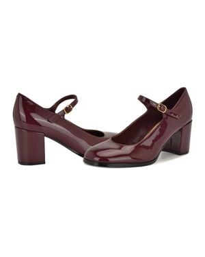 Nine West Pump Dark Leather Squared Toe Mary Jane Zogg3744 - Purple