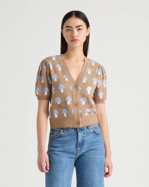 NVLT Short Sleeve Jacquard Cardigan - Blue