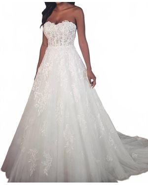 Stella York Romantic Floral Lace Dress - Gray