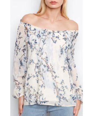 Charlie b Printed Eyelet Off-Shoulder Blouse - Gray