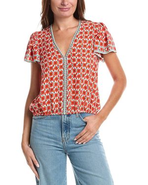 Max Studio Flutter Sleeve Bubble Hem Blouse - Red