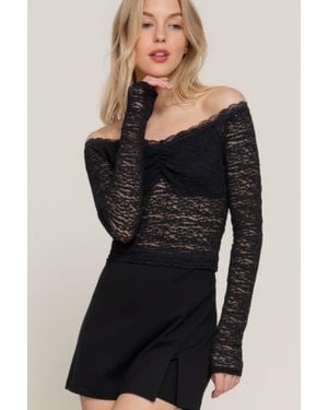 TRUEDAMES Off The Shoulder Stretch Lace Top - Black