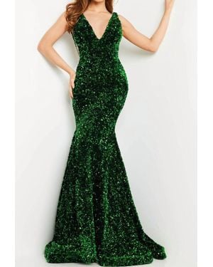Jovani Wide Strap Mermaid Evening Gown - Green