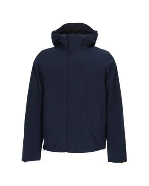 K-Way Short Padded Jacket With High Collar And Concealed Closure - Blue
