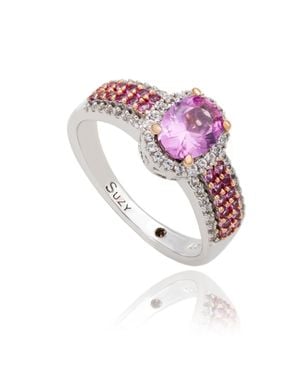 Suzy Levian Sterling Oval-Cut Sapphire And Diamond Accent Anniversary Ring - Pink