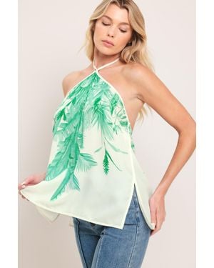 TRUEDAMES Palm Serene Woven Top - Green