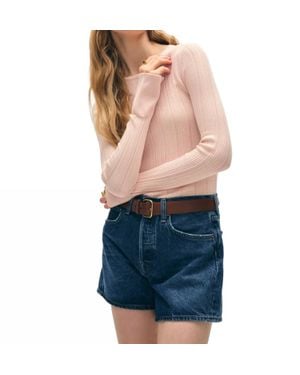 White + Warren Superfine Organic Cotton Ribbed Wide Cuff Top - Blue