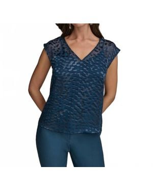 Donna Karan Cap-Sleeve Silk-Blend Blouse - Blue