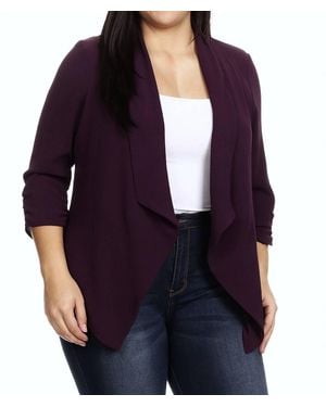 MOA Open Front Waist Length Blazer Cardigan - Purple