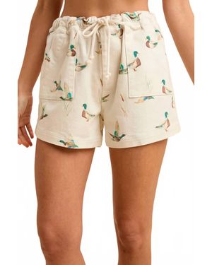 Anniewear Mallard Duck Drawstring Denim Shorts - Natural