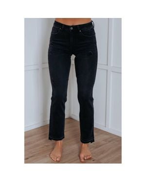 Risen Boyfriend Jeans With Raw Hem - Blue
