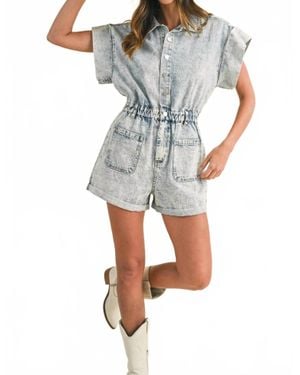 Anniewear Short Sleeve Denim Romper - Gray