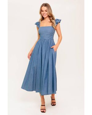 TRUEDAMES Driftwood Petal Chambray Midi Dress - Blue