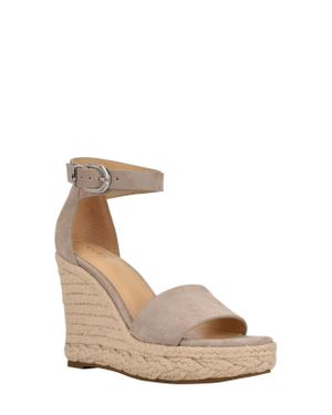 Guess Hidy Sandal Suede Round Toe Wedge Heel Espadrille Jobb470 - Natural