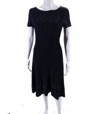 St. John Striped Jeweled A Line Sweater Dress - Black