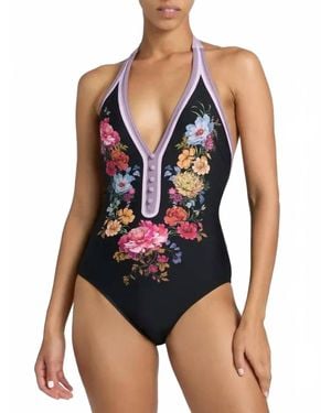 Johnny Was Floral Halter One Piece - Blue