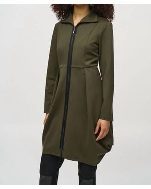 Joseph Ribkoff Zip Front Cocoon Long Coat - Green