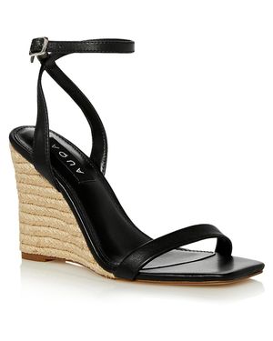 Aqua Leather Square Toe Espadrilles - Black