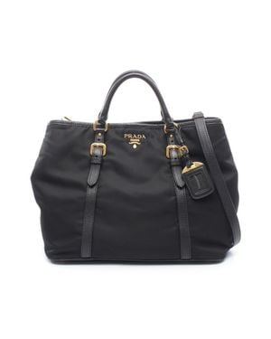 Prada Nylon Leather 2Way Handbag - Black