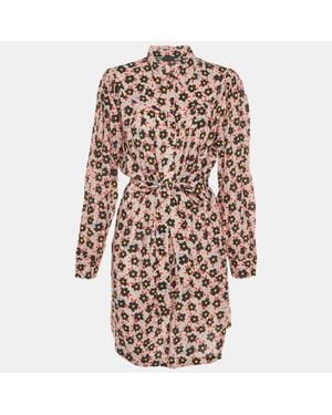 Love Moschino Light Floral Print Lurex Long Sleeves Mini Dress - Natural