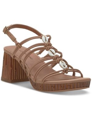 Lucky Brand Bassie Sandals Tan Strappy Block Heel Lion680 - Brown