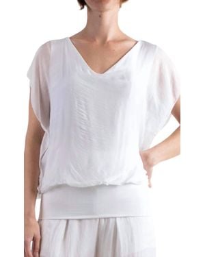 Gigi Moda V-Neck Flutter Sleeve Top - White
