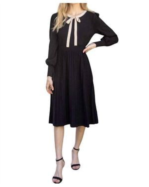 Voya Princess Sleeve Ribbon Midi Dress - Black