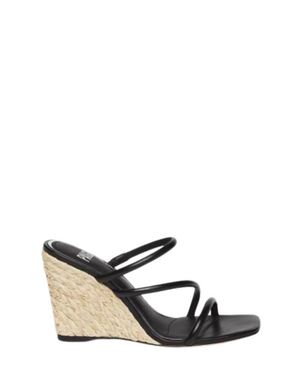 PAIGE Raffia-Wrapped Wedge Slip-On Sandals - Metallic