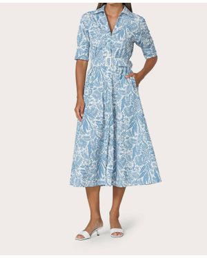 LUSANA Chrissie Belted Poplin Dress - Blue