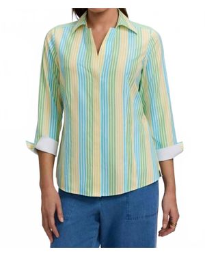 Foxcroft Taylor 3/4 Sleeve Ombre Stripe Shirt - Green