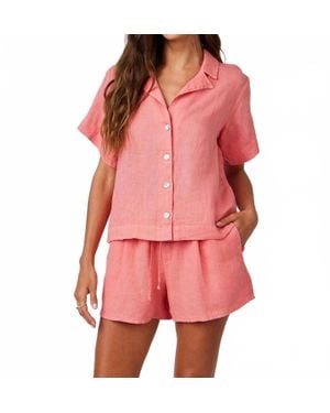 Bella Dahl Short Sleeve Flowy Button Down Shirt - Red