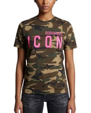 DSquared² Camouflage Print Cotton T-Shirt - Red